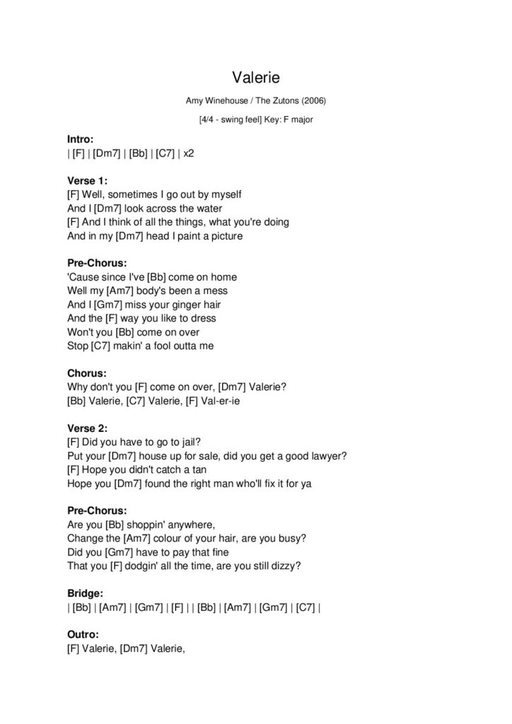 Valerie – Ukulele PDF