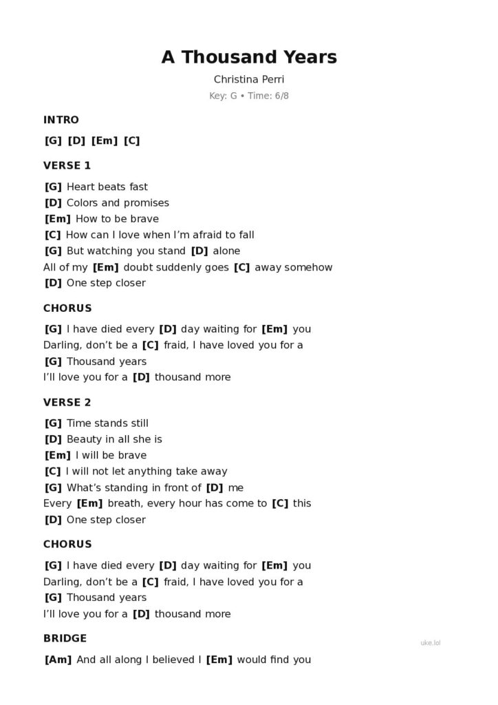 A Thousand Years – Ukulele PDF