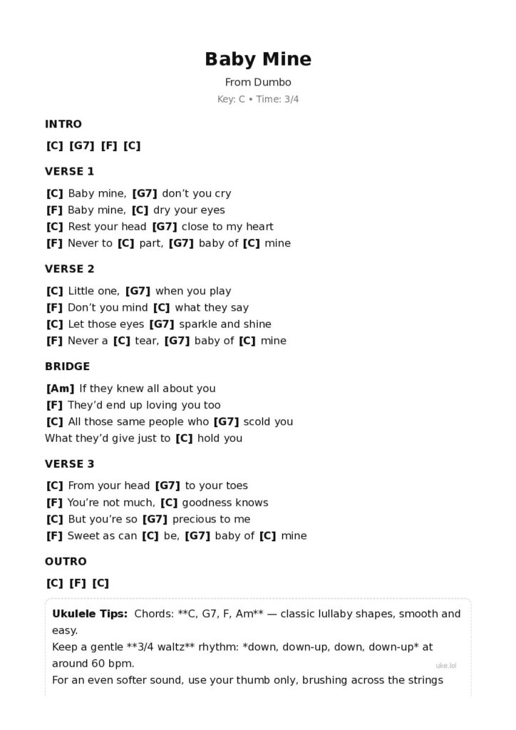 Baby Mine – Ukulele PDF