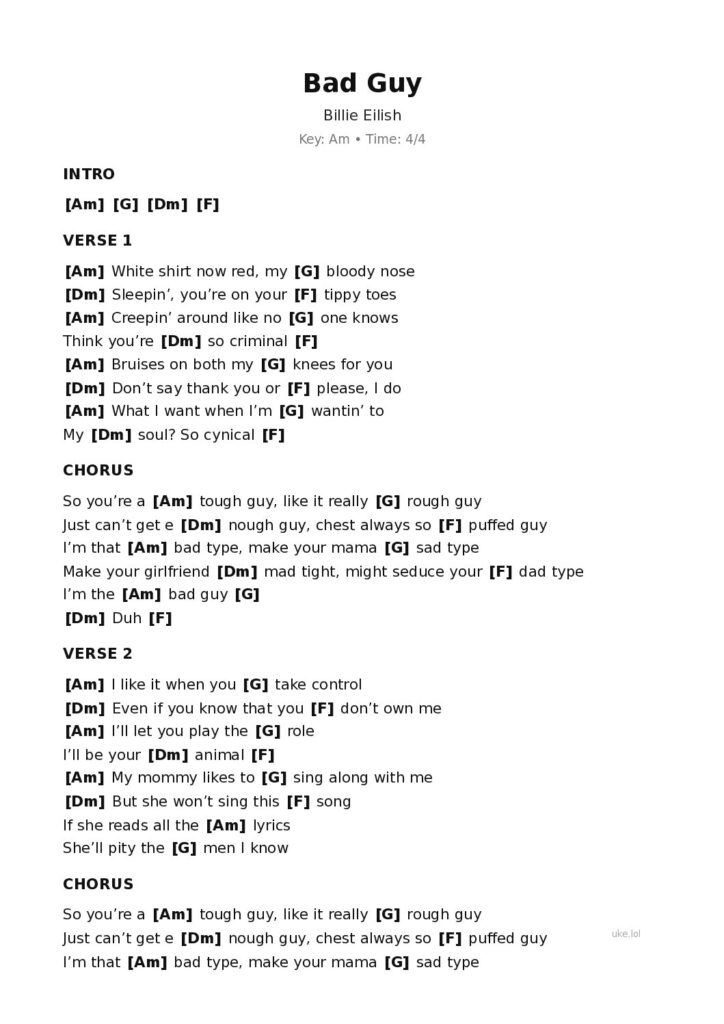 Bad Guy – Ukulele PDF