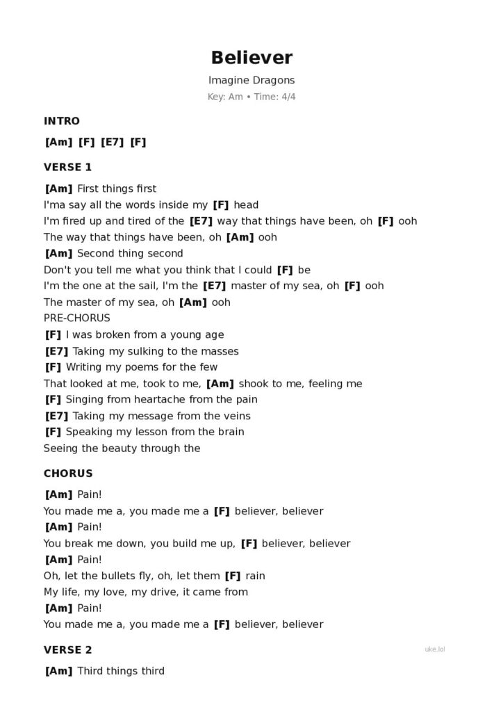 Believer – Ukulele PDF