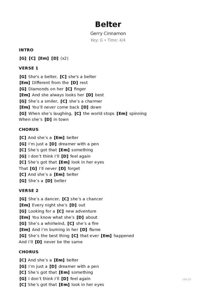 Belter – Ukulele PDF