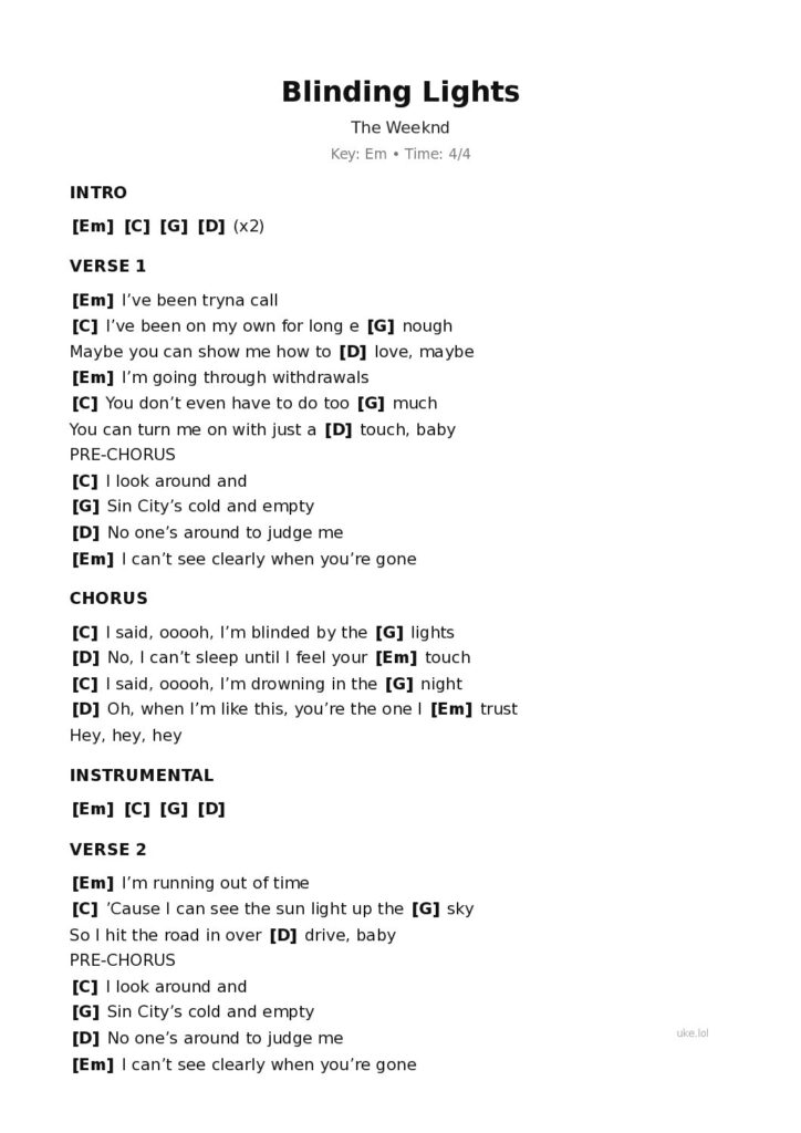 Blinding Lights – Ukulele PDF