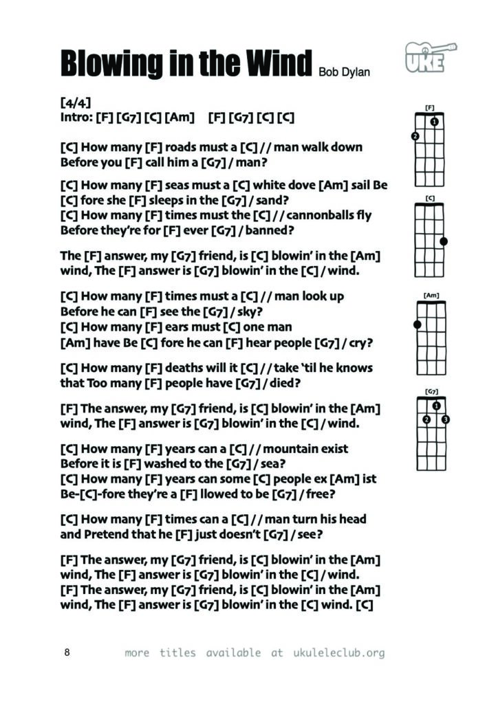 Blowin’ in the Wind – Ukulele PDF