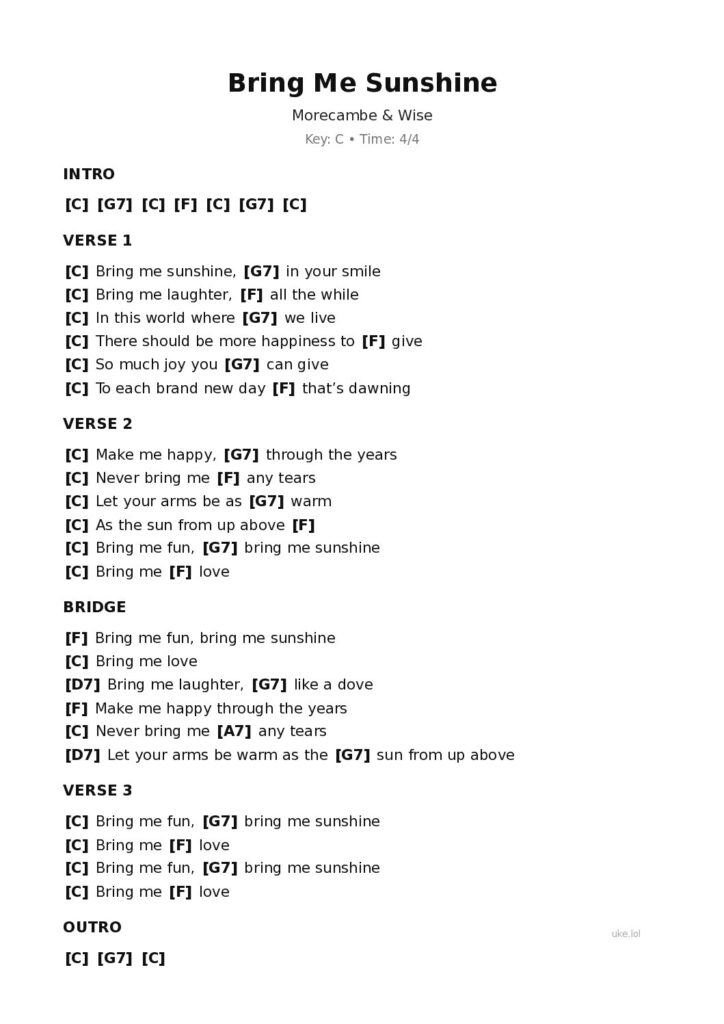 Bring Me Sunshine – Ukulele PDF