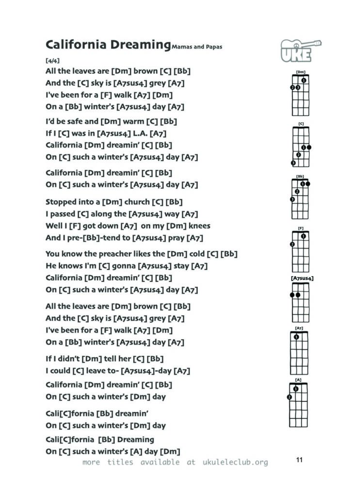 California Dreamin’ – Ukulele PDF