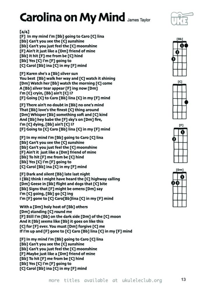 Carolina in My Mind – Ukulele PDF