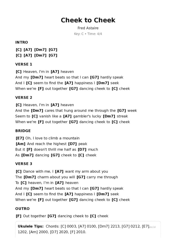 Cheek to Cheek – Ukulele PDF
