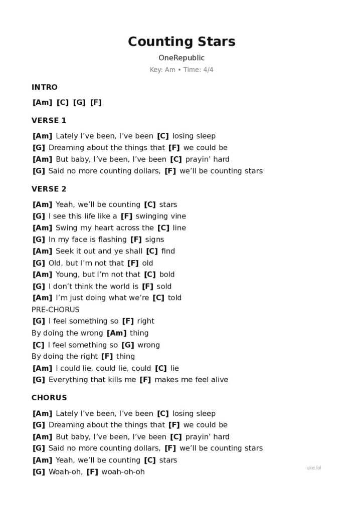 Counting Stars – Ukulele PDF