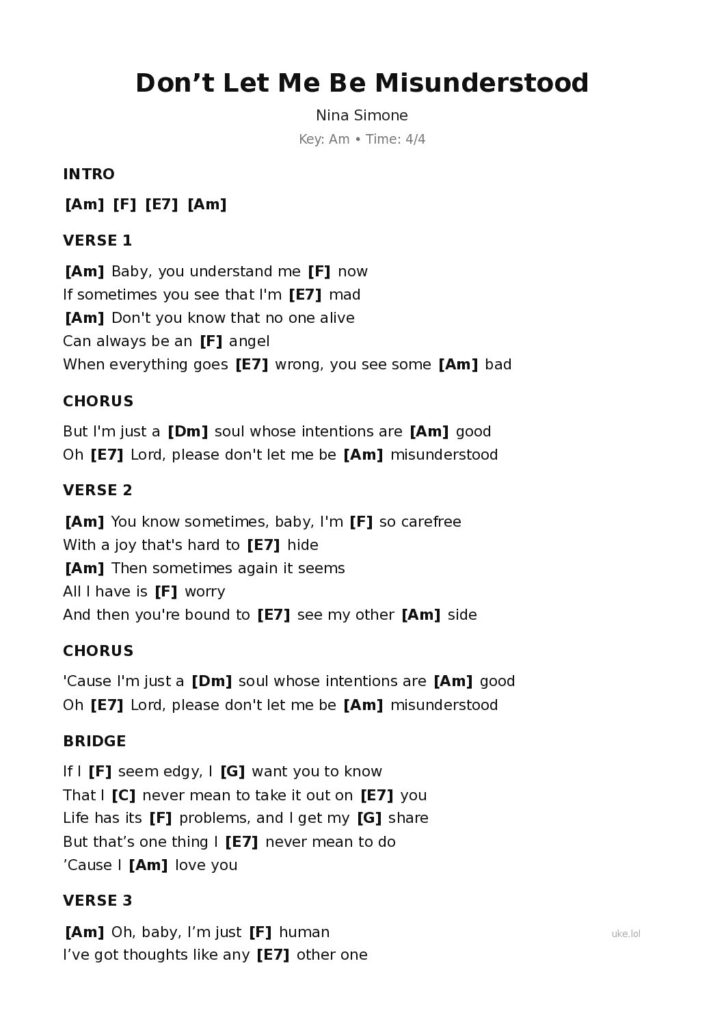 Don’t Let Me Be Misunderstood – Ukulele PDF