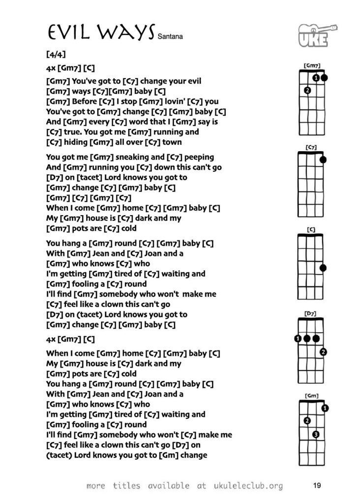 Evil Ways – Ukulele PDF