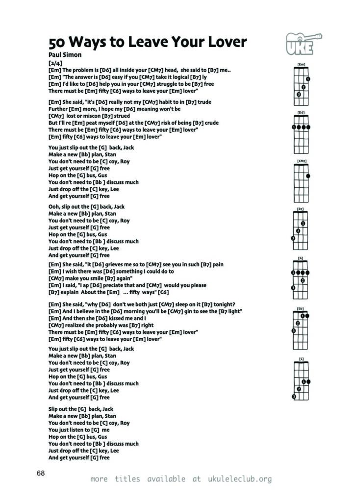 Fifty Ways to Leave Your Lover – Ukulele PDF