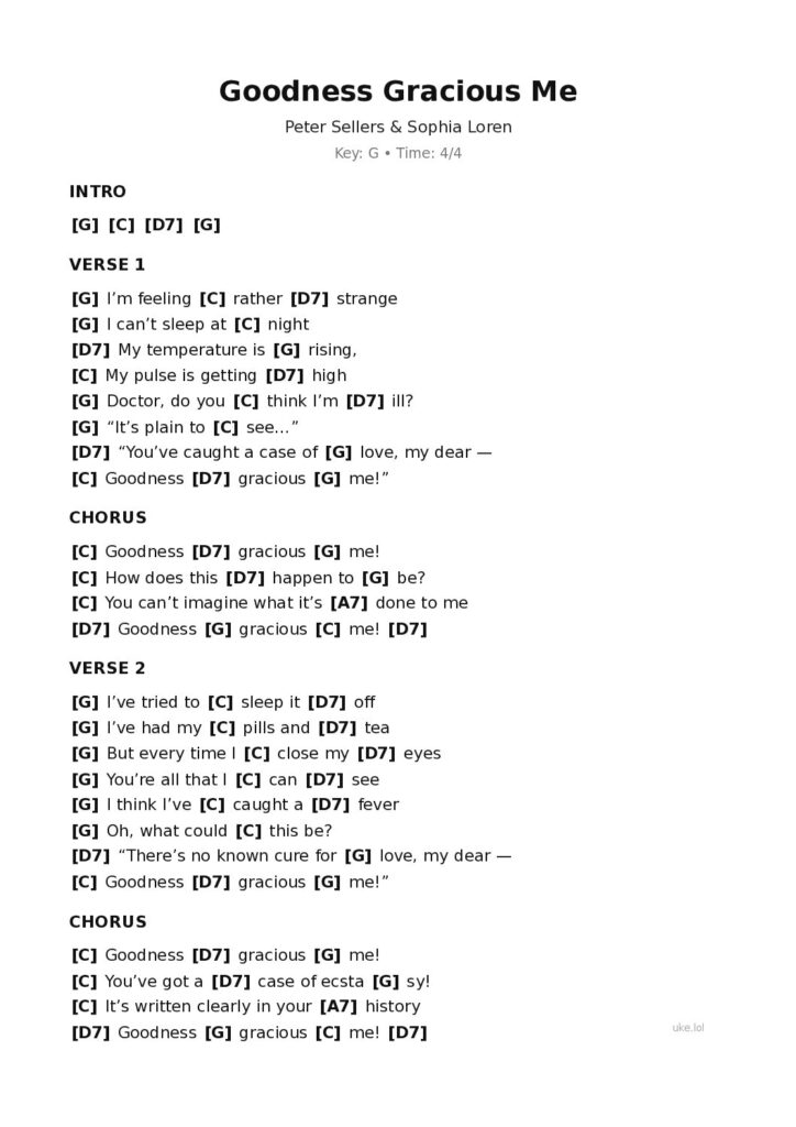 Goodness Gracious Me – Ukulele PDF