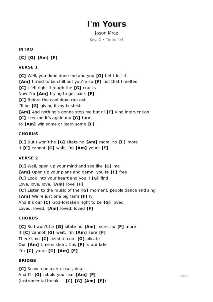 I’m Yours – Ukulele PDF