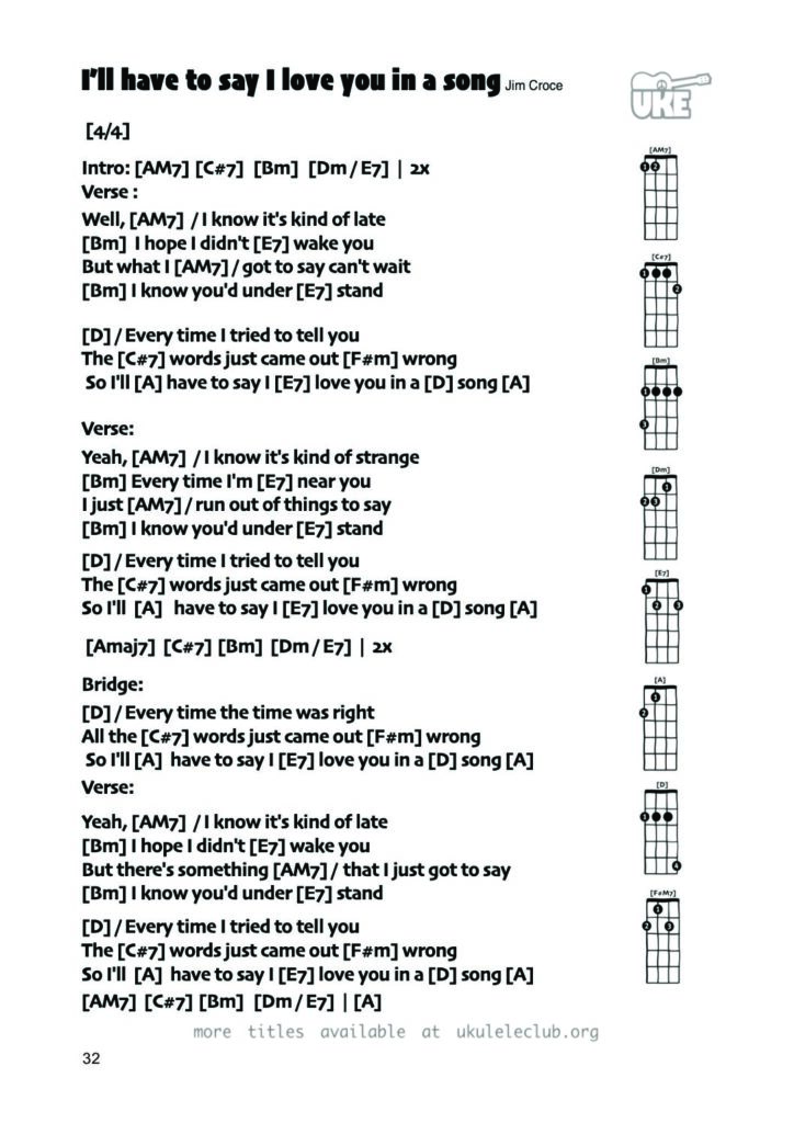 I’ll Have to Say I Love You in a Song – Ukulele PDF