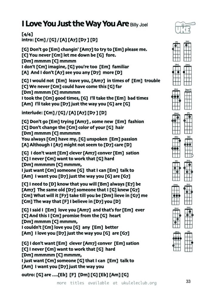 Just the Way You Are – Ukulele PDF