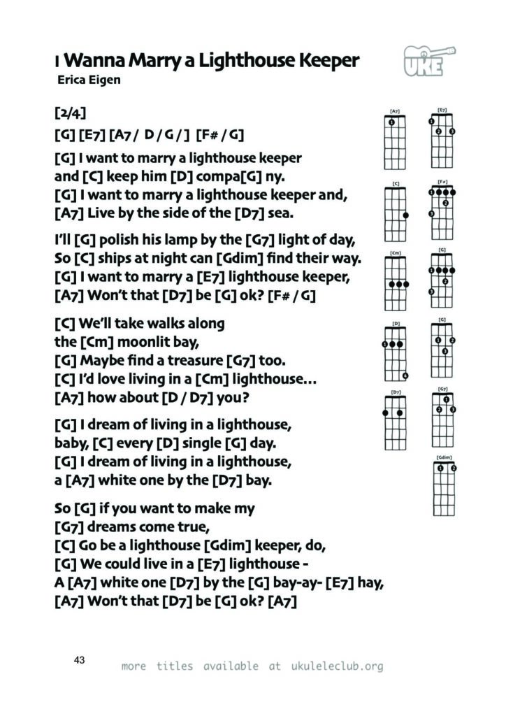 I Want to Marry a Lighthouse Keeper – Ukulele PDF