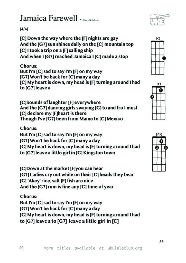 Jamaica Farewell – Ukulele PDF