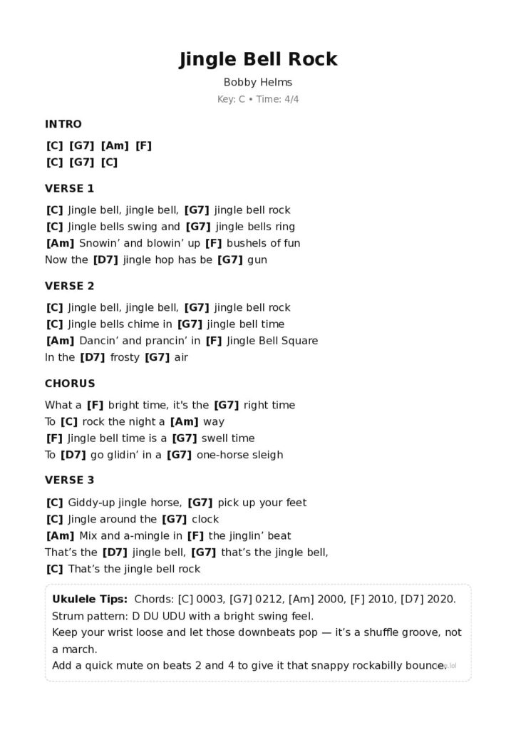 Jingle Bell Rock – Ukulele PDF