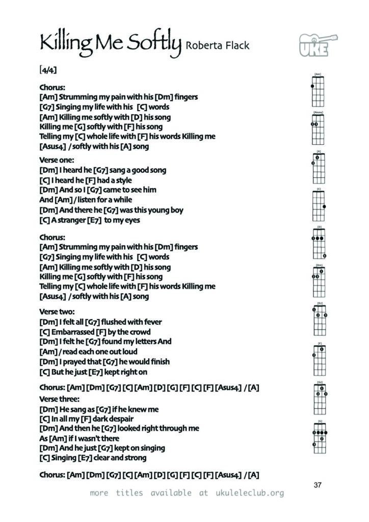 Killing Me Softly with His Song – Ukulele PDF