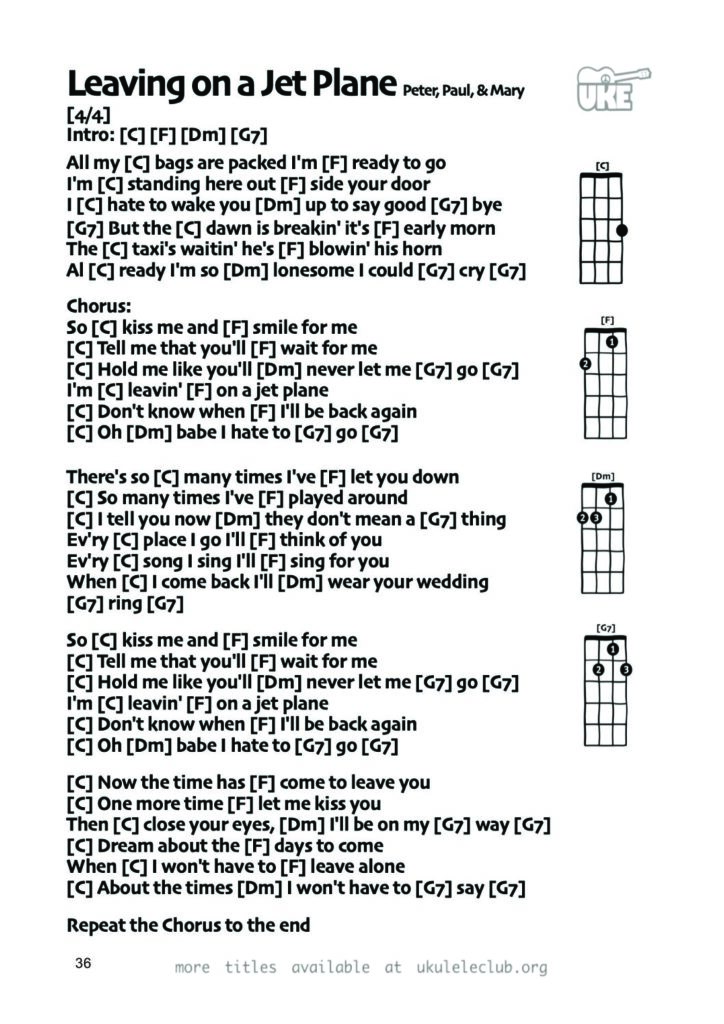 Leaving on a Jet Plane – Ukulele PDF