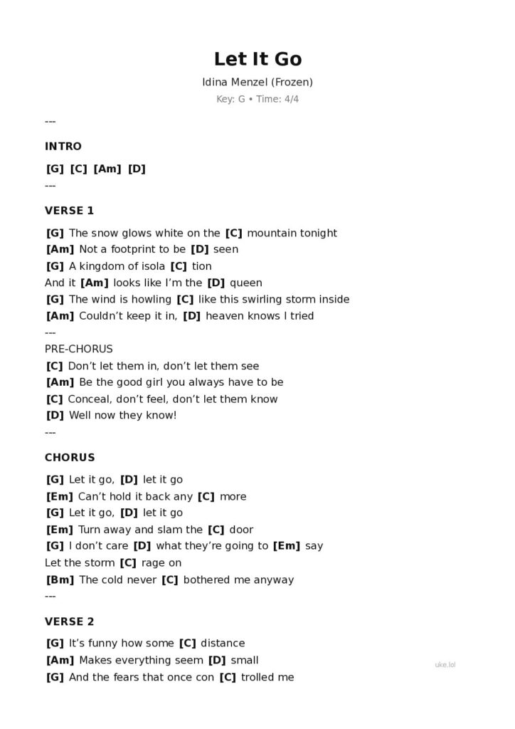 Let It Go – Ukulele PDF