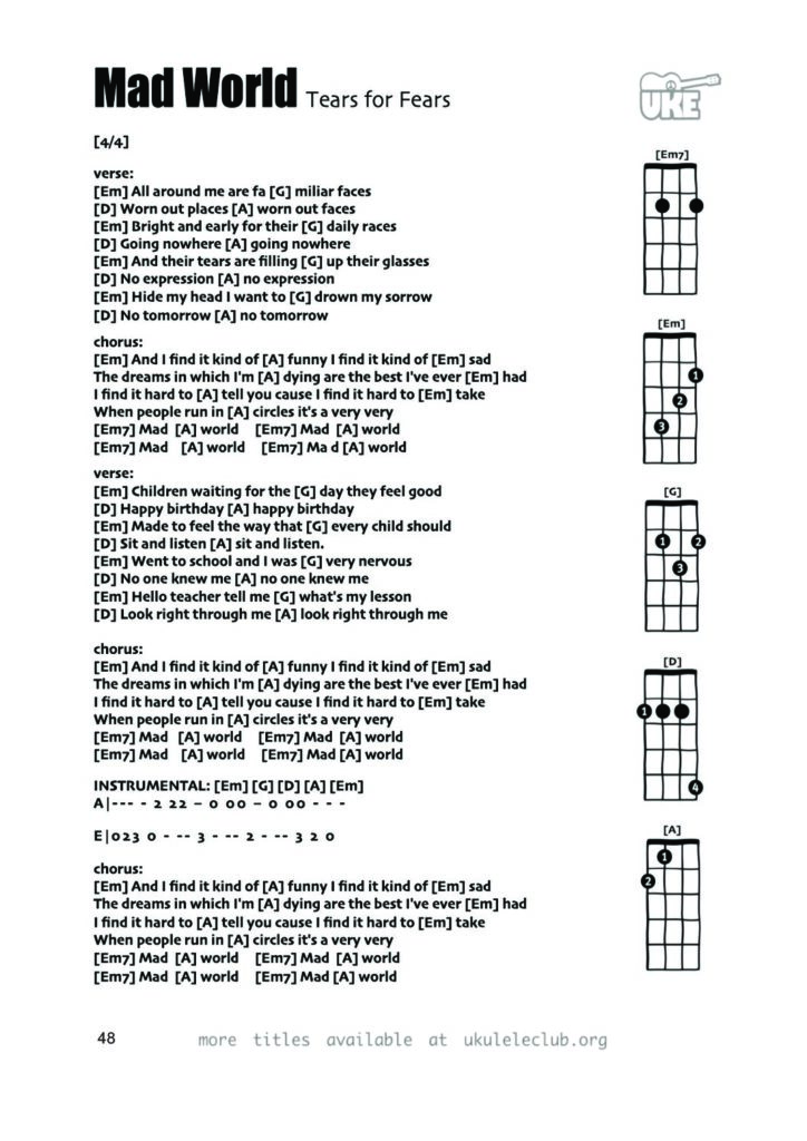 Mad World – Ukulele PDF
