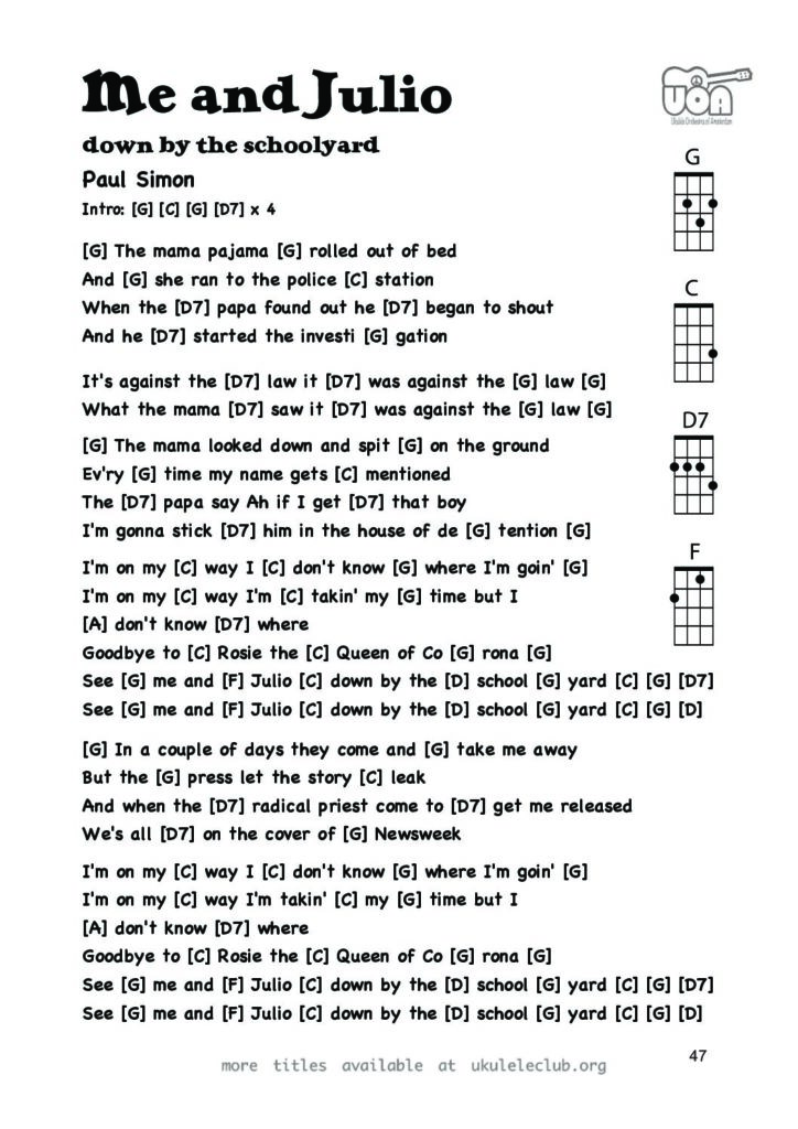 Me and Julio Down by the Schoolyard – Ukulele PDF