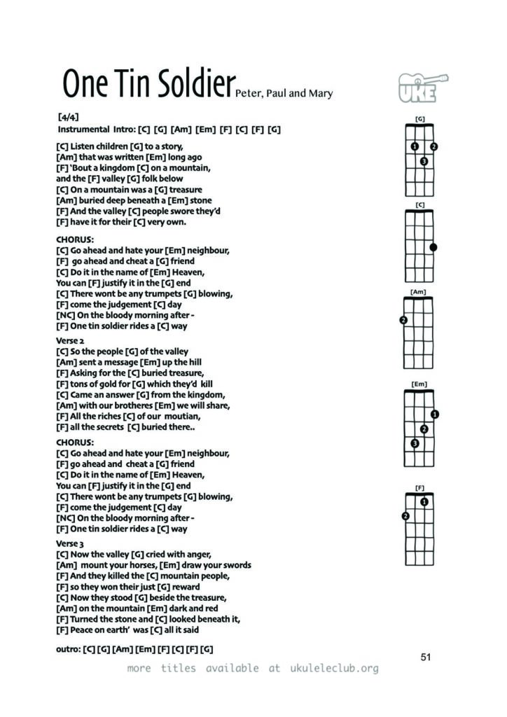 One Tin Soldier – Ukulele PDF