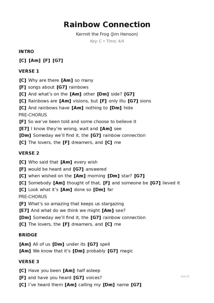 Rainbow Connection – Ukulele PDF