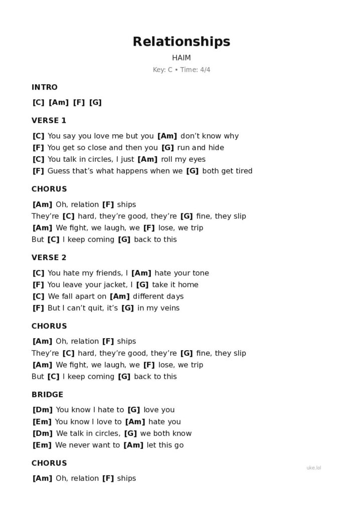 Relationships – Ukulele PDF