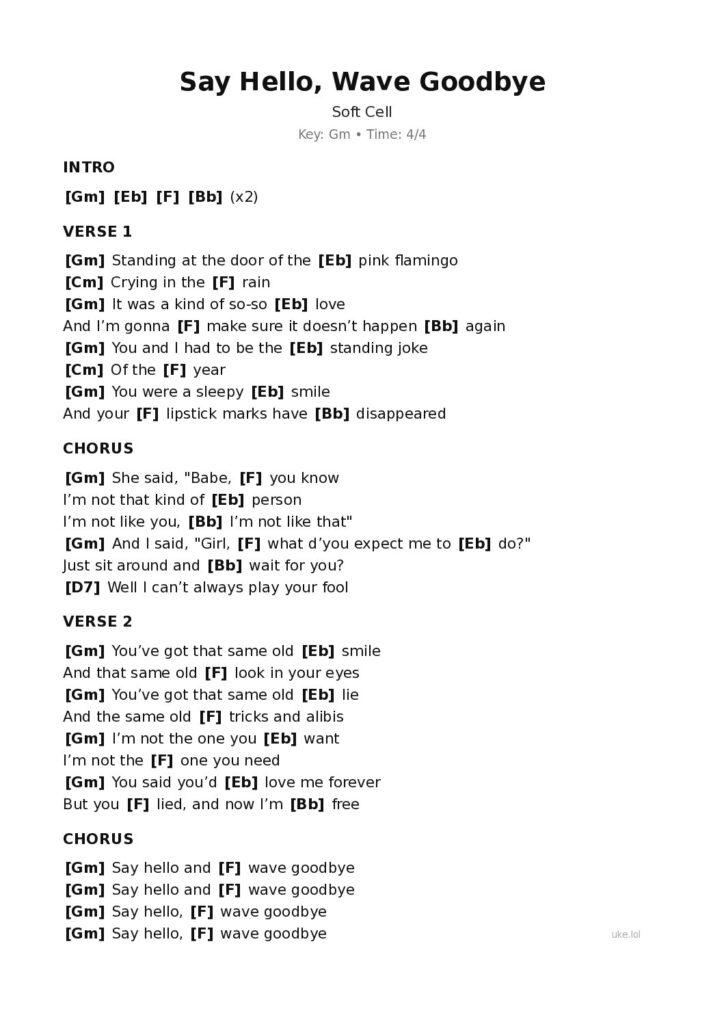 Say Hello, Wave Goodbye – Ukulele PDF