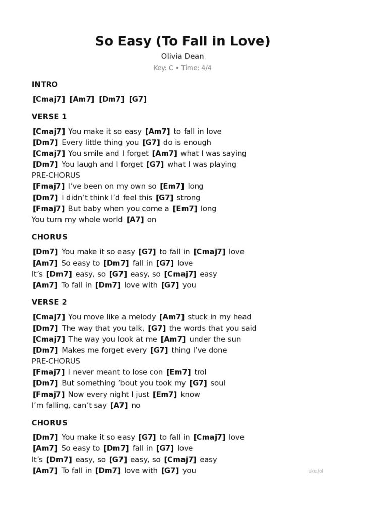 So Easy (To Fall in Love) – Ukulele PDF
