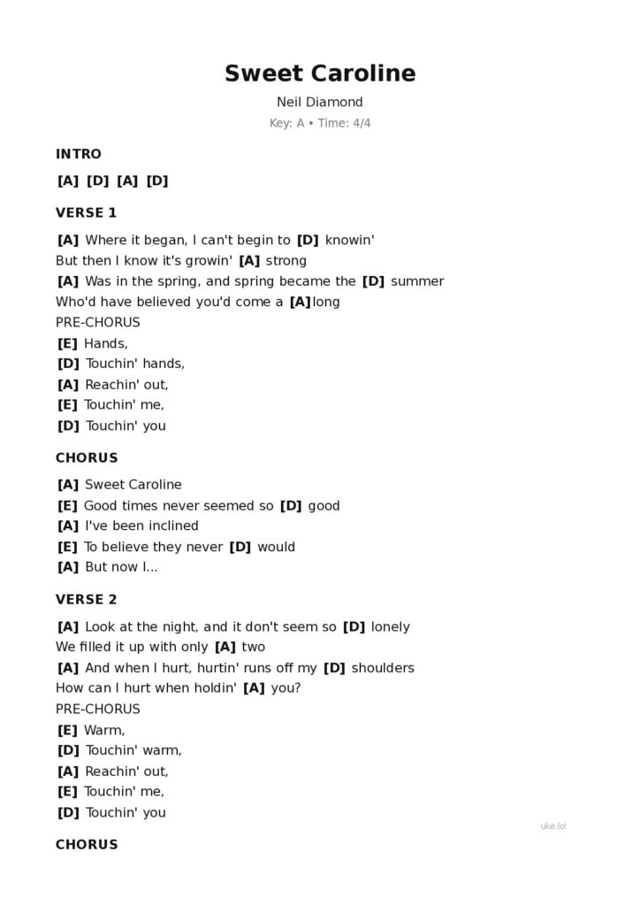 Sweet Caroline – Ukulele PDF
