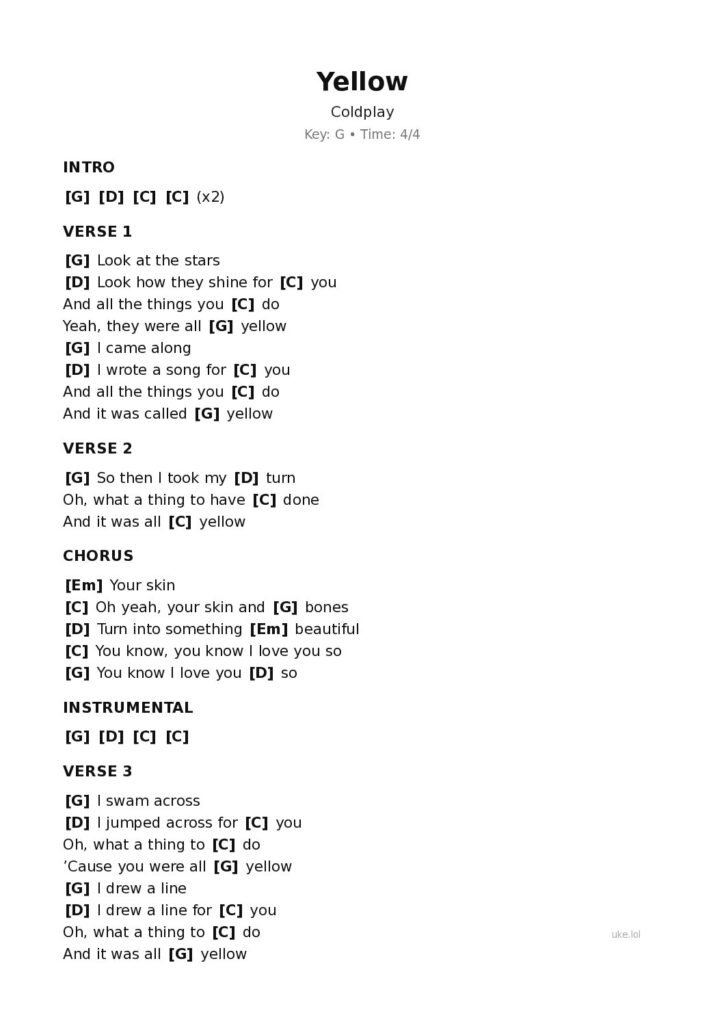 Yellow – Ukulele PDF