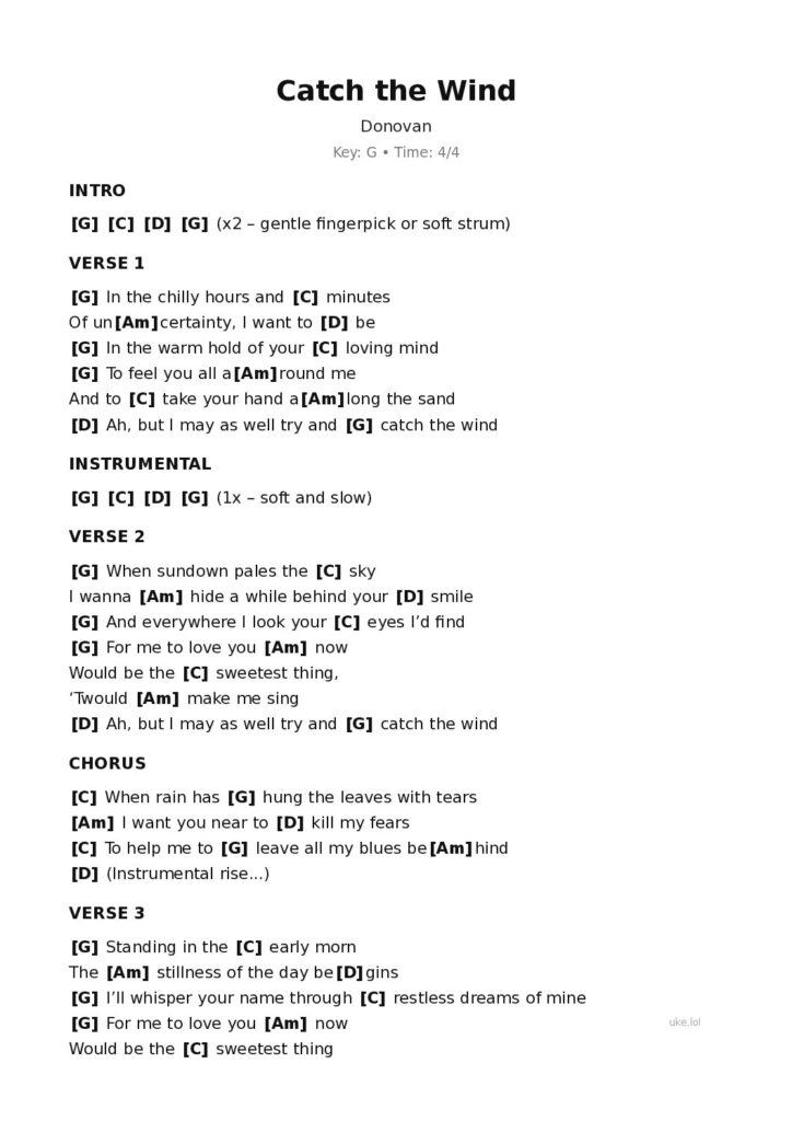 Catch the Wind – Ukulele PDF