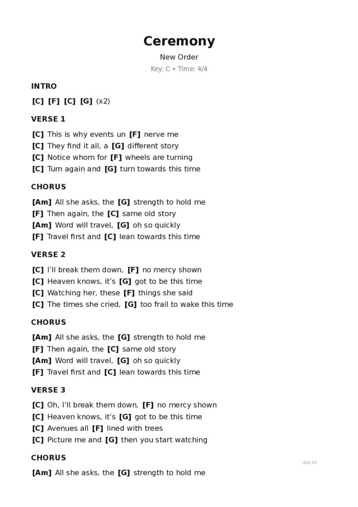 Ceremony – Ukulele PDF