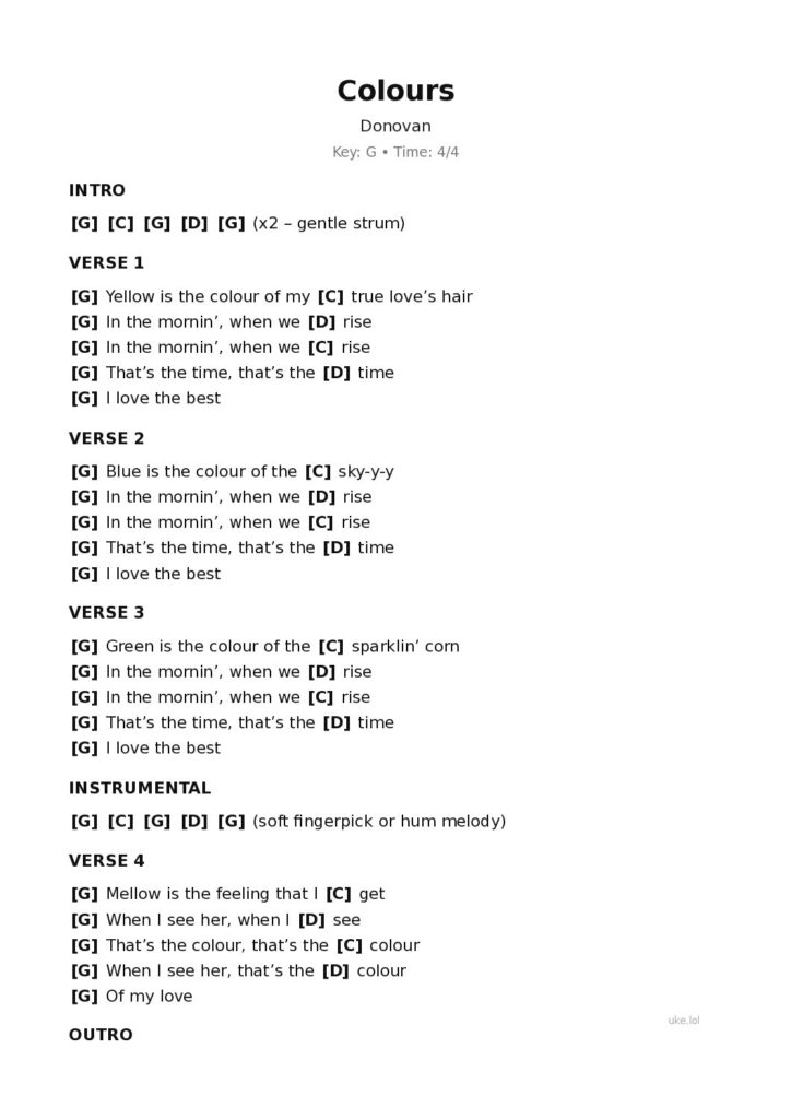 Colours – Ukulele PDF