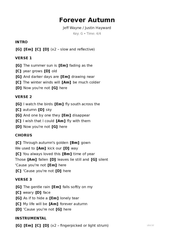 Forever Autumn – Ukulele PDF