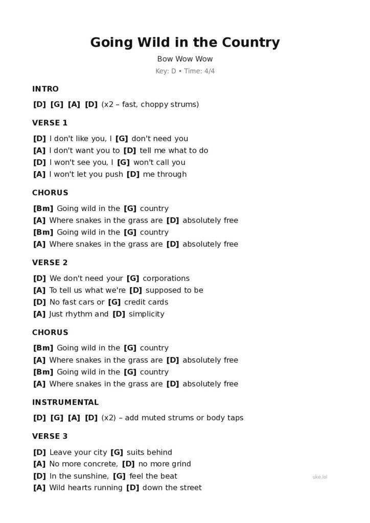 Going Wild in the Country – Ukulele PDF