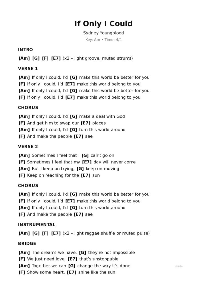 If Only I Could – Ukulele PDF