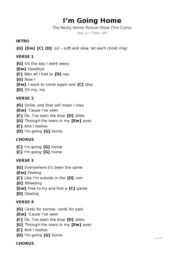 I’m Going Home – Ukulele PDF