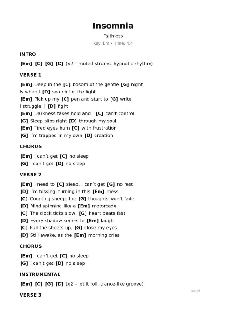 Insomnia – Ukulele PDF