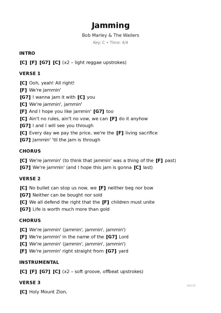 Jamming – Ukulele PDF