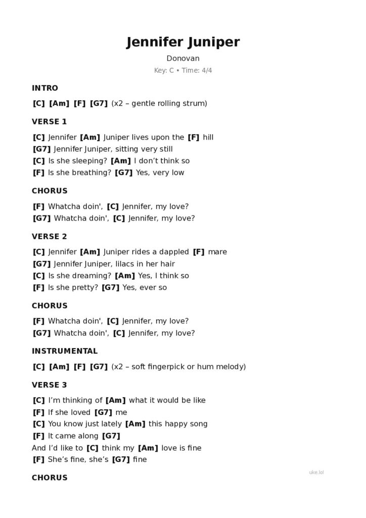 Jennifer Juniper – Ukulele PDF