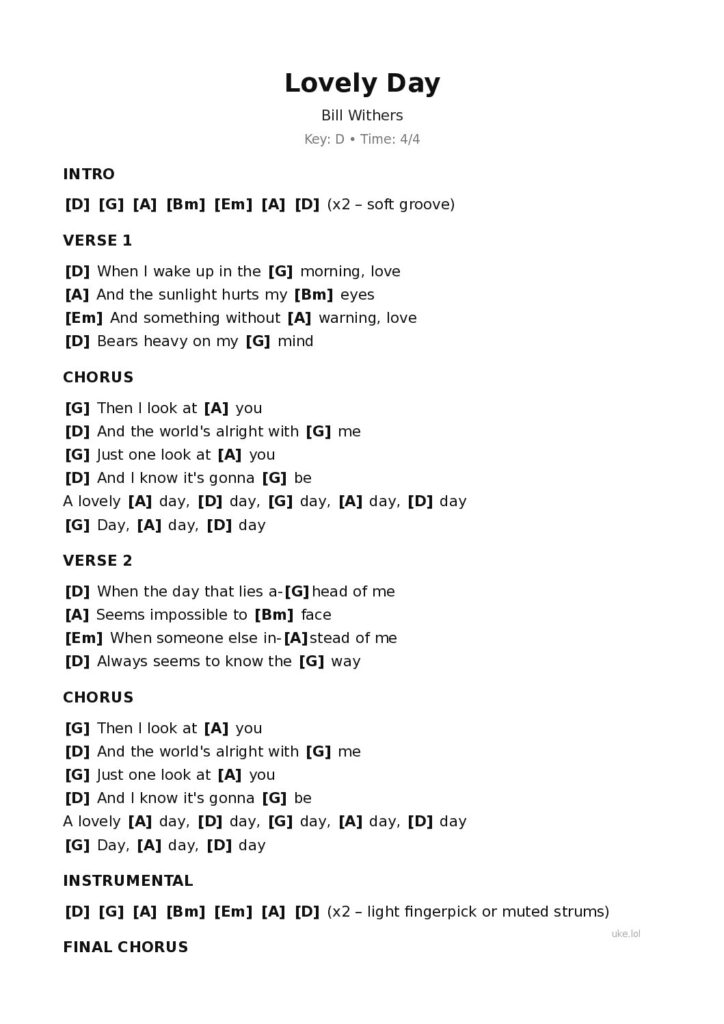 Lovely Day – Ukulele PDF