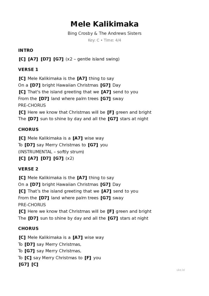 Mele Kalikimaka – Ukulele PDF
