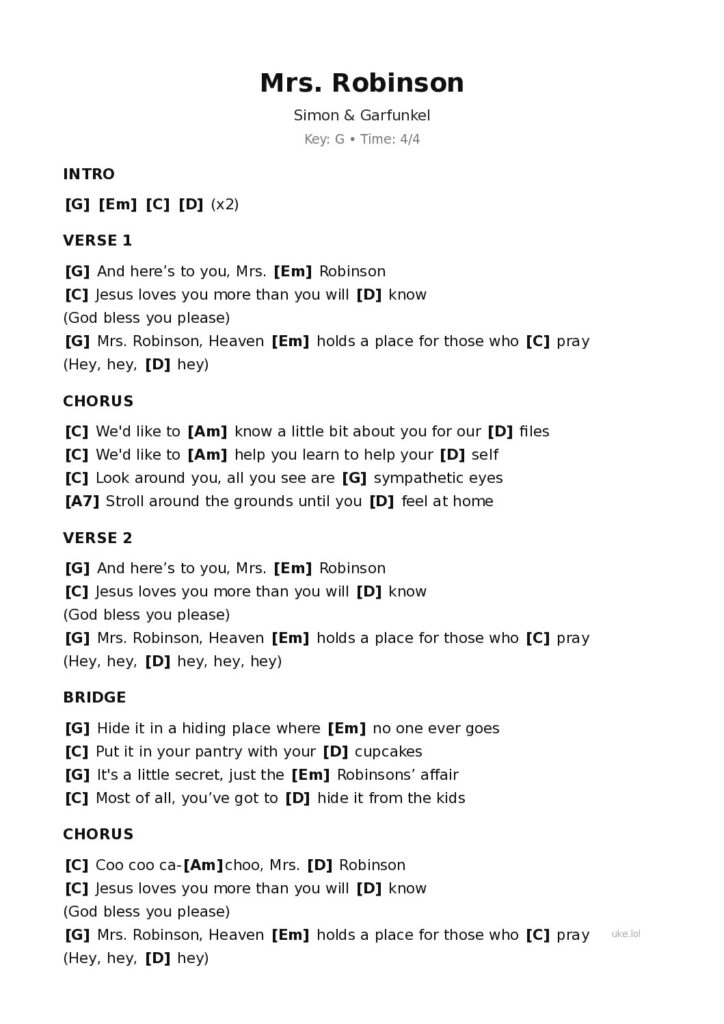 Mrs. Robinson – Ukulele PDF