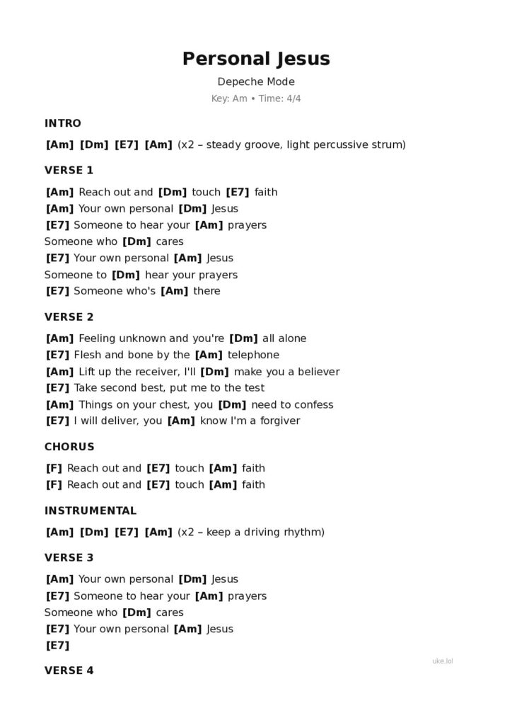 Personal Jesus – Ukulele PDF