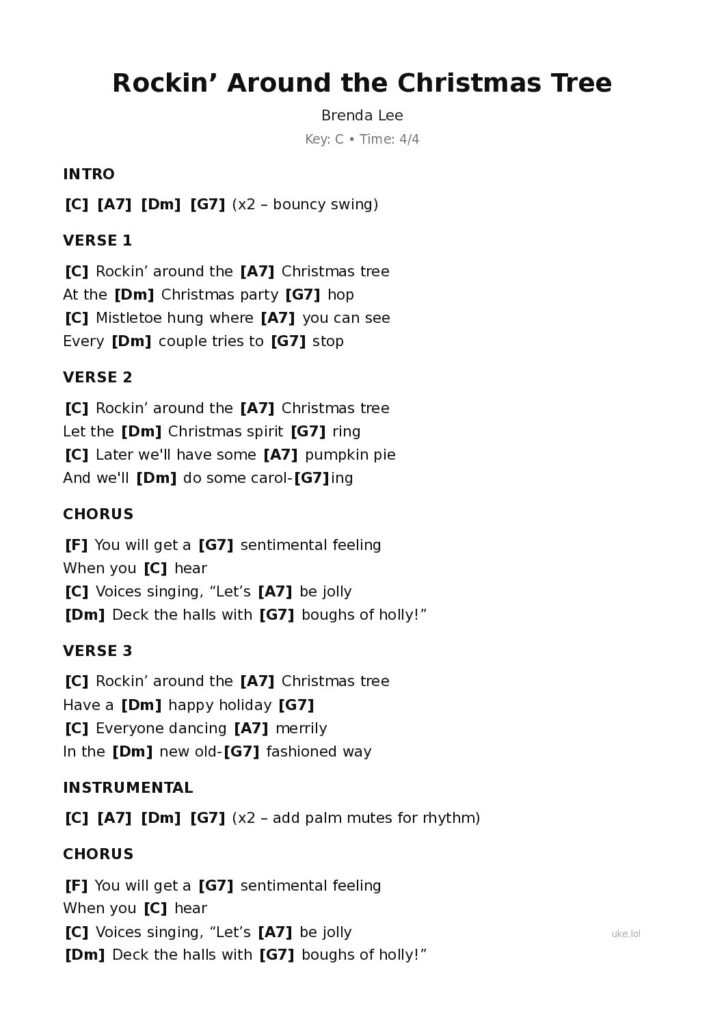 Rockin’ Around the Christmas Tree – Ukulele PDF